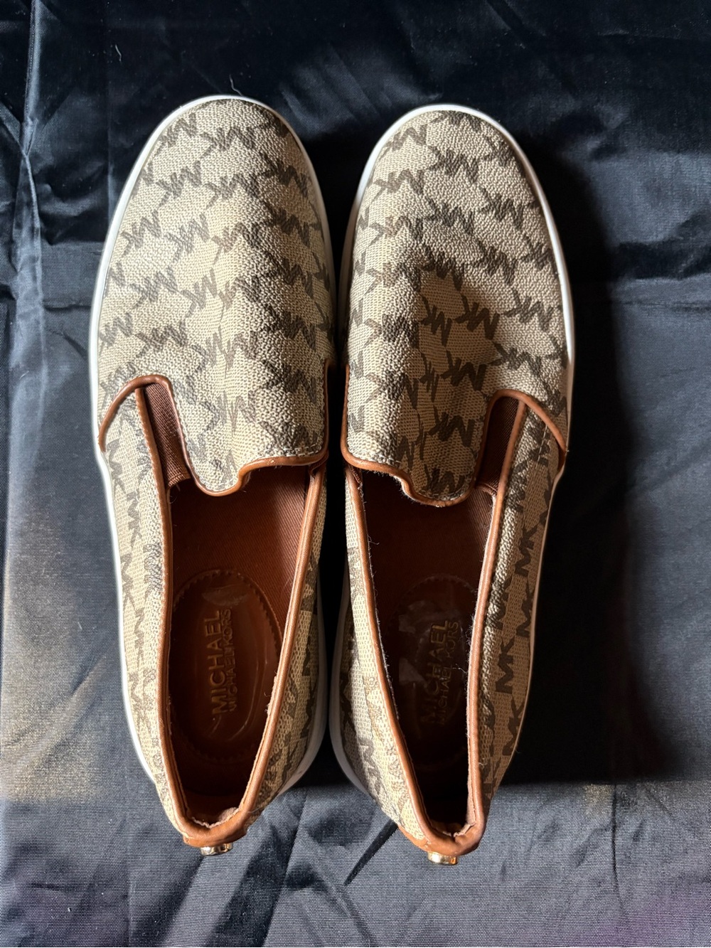 Michael Kors Tan & Brown Logo Slip-On Sneakers